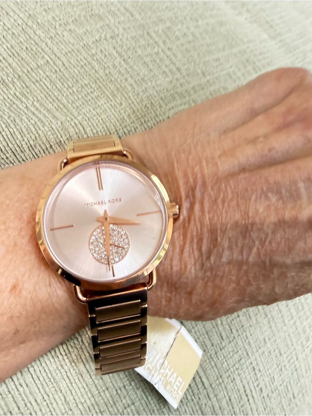 NWT Michael Kors Rose Portia Rose Gold Tone W Bracelet Watch wCrystal Accent